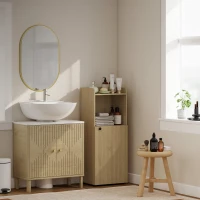HOMCOM mueble de baño para nicho con armario, estante abierto, estante ajustable, armario de baño, 40 x 31 x 104 cm, Roble amarillo(m-5)