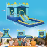 AIYAPLAY Hüpfburg Aufblasbar Spielcenter mit Gebläse Rutsche Trampolin Planschbecken/Bällebad Wasserpistole 364x173x182 cm Blau(m-3)