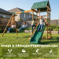AIYAPLAY Spielturm Klettergerüst Holz Schaukelgestell mit Rutsche 2 Schaukeln Kletterwand für 3-8 Jahre 315x284x233 cm Grün(m-8)