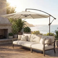 Outsunny Ombrellone decentrato con base a croce e manovella UPF30+, Ø300 cm, Bianco crema(m-4)