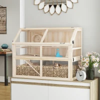 PawHut Houtenen hamsterskooi 3 verdiepingen knaagdierkooi met wip, looprad en huisje 95 x 53 x 76 cm natuurhout(m-10)