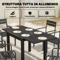 Outsunny Tavolo da Giardino Allungabile per 4-6 Persone con Piano a Doghe, in Alluminio, 80/160x80x75 cm, Nero(m-5)