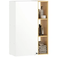 HOMCOM Armadietto Bagno a Parete con Ripiani Regolabili e 3 Mensole Aperte, 59.5x30x90 cm, Bianco e Legno(m-11)