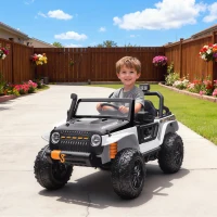 AIYAPLAY Vehículo eléctrico para niños, batería 12V, con asiento para padre e hijo, control remoto, música, claxon, luces LED, 3-8 años, Blanco(m-2)