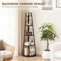 HOMCOM Corner Bookcase, 5-Tier Floor Standing Bookshelf, Shelving Unit for Living Room, Study, Bedroom, Black(m-4)