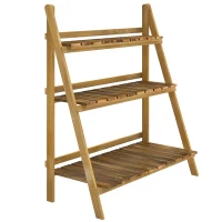 Outsunny Suport pentru Plante Pliabil, Jardinieră cu 3 Niveluri, Raft de Exterior pentru Plante, 80x37x93 cm, Lemn Natural(m-1)