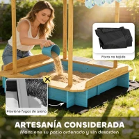 AIYAPLAY Sabbiera in legno con tetto, 3 panchine e 2 cassette, 128x118x121 cm, Blu(m-4)