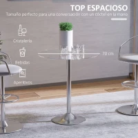 HOMCOM Mesa de Comedor Redonda para 2 Personas Mesa de Cocina Moderna con Superficie de Vidrio Templado para Salón Plateada(m-5)