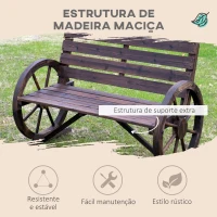 Outsunny Banco de madeira ao ar livre com apoio de braços em forma de roda Vista envelhecida para varanda Terraço 105,5x56x75 cm Marrom rústico(m-4)