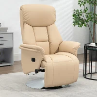 HOMCOM Fauteuil inclinable pivotant repose-pied réglable accoudoirs piètement acier chromé revêtement synthétique PU beige(m-10)