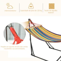 Outsunny Cama Rede com Suporte Dobrável 2 em 1 Estendal com Barra Estrutura de Aço para Jardim 270x100x94 cm Multicolor(m-7)