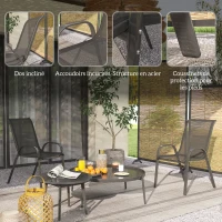Outsunny Lot de 2 chaises de jardin chaises empilables dossiers hauts tissu maille respirante cadre acier 54 x 71 x 93 cm noir(m-6)