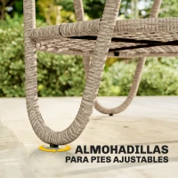 Outsunny Mesa de Jardín Exterior de Ratán Mesita Auxiliar de Jardín con Estante Tablero de Vidrio Templado 65x65x50 cm Amarillo(m-8)