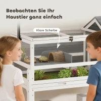 PawHut Schildkrötenhaus mit Lampenhalter, Ablage, Gehege für verschiedene Kleintiere, Holz, Grau(m-7)