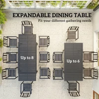 Outsunny Extending Garden Table for 6-8 People, Full Aluminium Outdoor Dining Table with Slatted Top, Dark Grey(m-4)