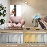 HOMCOM Lampada da Terra LED con Telecomando, Testa Girevole, Regolazione Luminosità e Temperatura, Nero(m-4)