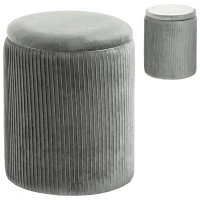 HOMCOM Storage Ottoman Modern Velvet Round Foot Stool for Living Room Bedroom 45 cm Grey(m-1)