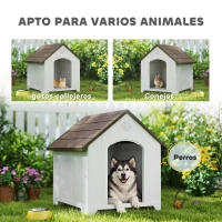 PawHut Caseta para Perros Exterior Casa para Perros Extragrandes de Plástico con 2 Ventanas Base Elevada Estacas Marrón Oscuro(m-8)