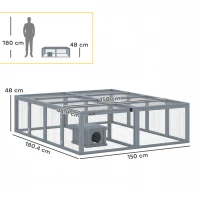 PawHut Recinto per conigli in legno con casetta e 2 porte, 180x150x48 cm, grigio(m-3)