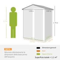Outsunny Casetta da Giardino in Acciaio 1.1m² con Porta Scorrevole Bloccabile, 136x87x179 cm, Marrone(m-4)