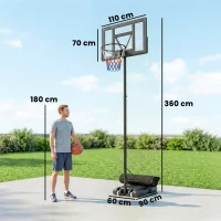 SPORTNOW Canasta de baloncesto para exterior 135-305 cm ajuste rápido de altura soporte con tablero irrompible 110x70 cm 2 ruedas(m-3)