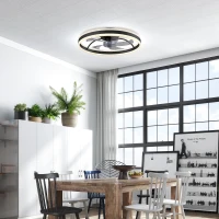 HOMCOM Ventilador de Techo con Luz LED 6 Velocidades Motor Reversible y Control Remoto Potencia 45W Ø50x13,5 cm Negro(m-2)