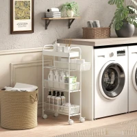 HOMCOM Carrito de cocina de metal, 3 cestas, diseño estrecho, 4 ruedas, para cocina, salón, baño, blanco(m-4)