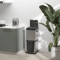 HOMCOM Pedaalemmer 20+14L met deksel, voetpedaal, kantelvak, uitneembare inzetemmers, RVS 32,5 x 31,5 x 78 cm Zilver(m-2)