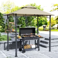 Outsunny Cenador de barbacoa de dos niveles toldo para jardín con luz LED 240 x 150 x 250 cm kaki(m-2)