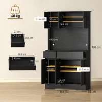 HOMCOM Credenza da cucina con piano di lavoro e 6 ante, Nero(m-3)