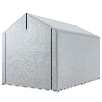 Outsunny Tenda de Jardim Exterior para Ferramentas e Bicicletas com Estrutura de Aço Galvanizado e Porta Enrolável, Cinzento(m-11)