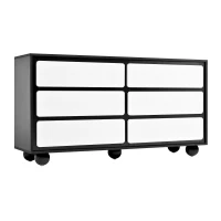 Commode à six tiroirs, coins arrondis des tiroirs, 140x38x74,5 cm, Noir(m-9)