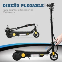 HOMCOM Patinete Eléctrico para Niños de 7-14 Años Plegable con Faro LED Rueda y Freno Velocidad Máxima de 12 km/h Negro(m-4)