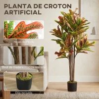 HOMCOM Crotón Artificial 120 cm Planta Artificial Decorativa con Maceta y Hojas para Decoración del Interior Multicolor(m-4)