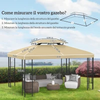 Outsunny Copertura di Ricambio per Gazebo 4x3 m in Poliestere Anti UV con Tetto a 2 Livelli, Crema(m-3)