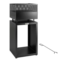 Outsunny Braciere con deposito legna e griglia carbone, 39x39x87 cm, Nero(m-1)