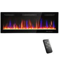 HOMCOM Chimenea Eléctrica Empotrable o de Pared con Temperatura Ajustable, en Acero y Vidrio, 127x9.4x47 cm, Negro(m-7)
