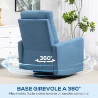 HOMCOM Poltrona Relax Reclinabile Manualmente a 135°, Girevole a 360° con Funzione Dondolo, Blu(m-4)