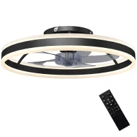 HOMCOM Ventoinha de Teto com Luz LED 6 Velocidades Motor Reversível e Comando Remoto Potência 45 W Ø50x13,5 cm Preto(m-6)