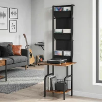 HOMCOM Vinyl Record Player Stand Record Storage with Player Stand Oxford Fabric Pockets Bottom Shelf Rustic Brown and Black(m-8)