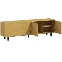 HOMCOM Mueble TV 180 cm, mueble para televisor de 208,28 cm con 4 puertas de apertura por presión 180x35x55,5cm madera natural(m-1)