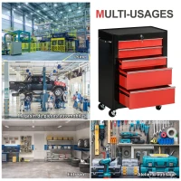HOMCOM Chariot à outils sur roulettes, Servante d'atelier en acier 5 tiroirs verrouillable 2 clés, 61,5 x 33 x 82,5 cm, rouge(m-4)