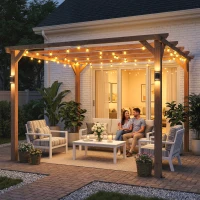Outsunny Pergola da Giardino 3x3 m in Legno di Abete con Supporti Triangolari e 5 Travi, Colore Legno(m-7)