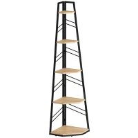 HOMCOM Corner Bookcase, 5-Tier Floor Standing Bookshelf, Shelving Unit for Living Room, Study, Bedroom, Natural Wood Finish(m-1)