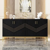 Credenza moderna con 4 ante e ripiani regolabili in altezza, in MDF, 160x40x80,5 cm, Nero(m-1)
