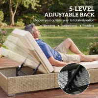 Outsunny Rattan Sun Loungers Set of 2 with Side Table, Garden Recliner Sunbeds with Adjustable Back, Cushions, Beige(m-4)