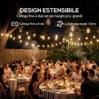 HOMCOM Catena Luminosa da Esterno con 50 Luci LED IP44, in PET e Plastica, 1800x3.8x9 cm, Nero e Trasparente(m-6)