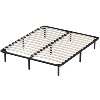 HOMCOM Letto Matrimoniale Industriale a 28 Doghe con Spazio Contenitore, in Legno e Acciaio, 190x160x31 cm, Nero e Legno(m-11)