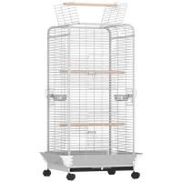 PawHut Cușcă pentru Papagali cu Ruedas Perches Hrănitori și Tavă Detașabilă Pajarera pentru Cacatúas Cotorras 79x73x146cm Gri Deschis(m-1)