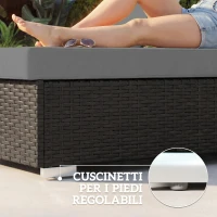 Outsunny Set 2 Sdraio da Giardino in Rattan con Tavolino Laterale e Schienale Regolabile, 184x60x22 cm, Grigio Scuro(m-8)